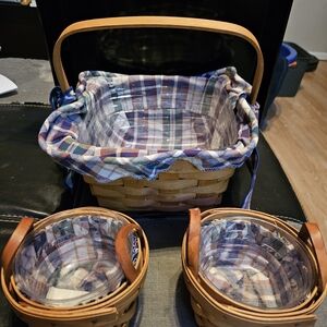 Longaberger Plaid Fabric Covers in Blue, Green, and Cream